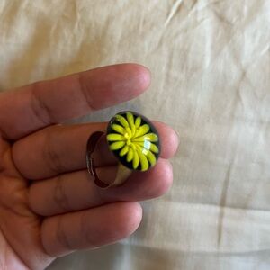 Yellow Daisy Floral Glass Ring